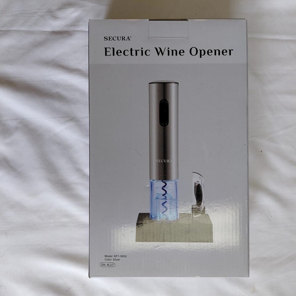 Secura Electric Wine Opener NWT Silver Stainless Steel